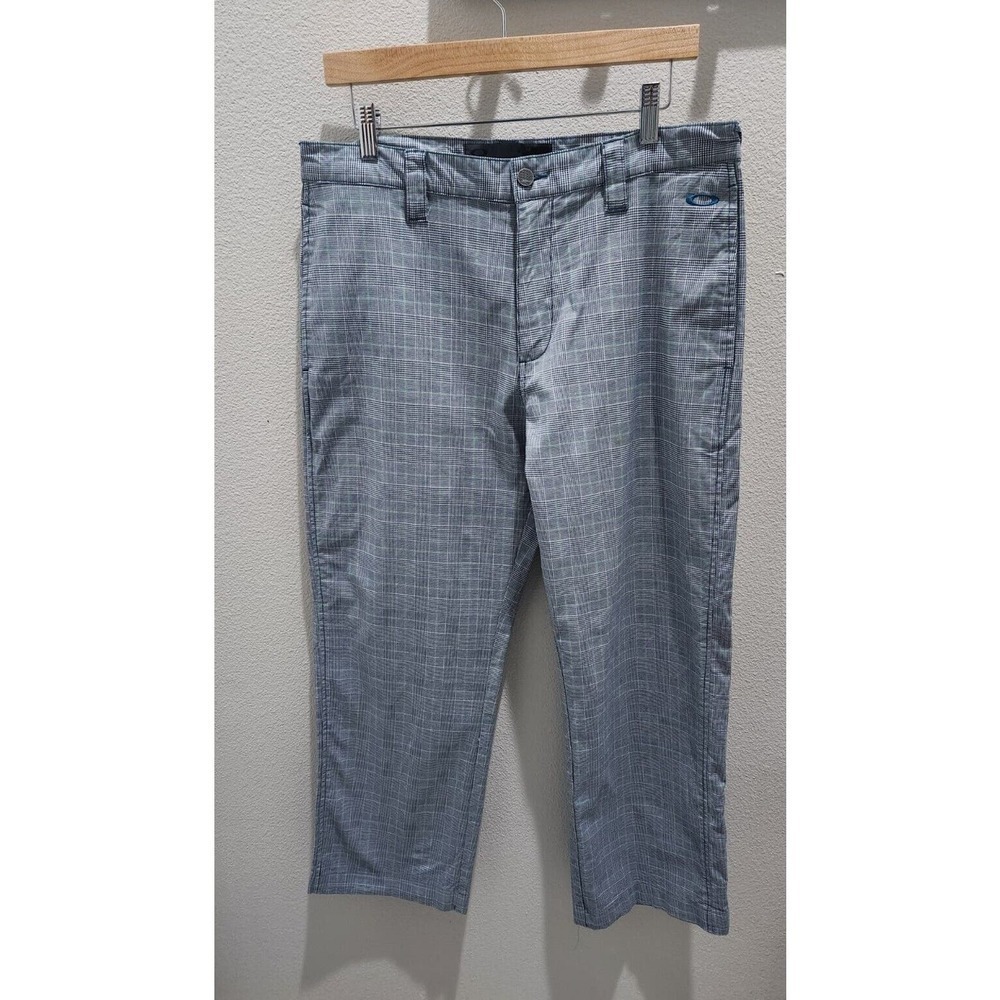 Oakley Pants Mens 34W‎ Grey Plaid Straight Leg Golf Casual Slacks Trousers - Picture 2 of 10